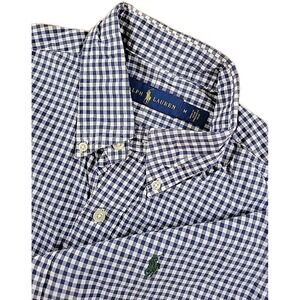 Polo Ralph Lauren BLUE/WHITE GINGHAM Check Cotton Classic Fit Button Down Size M